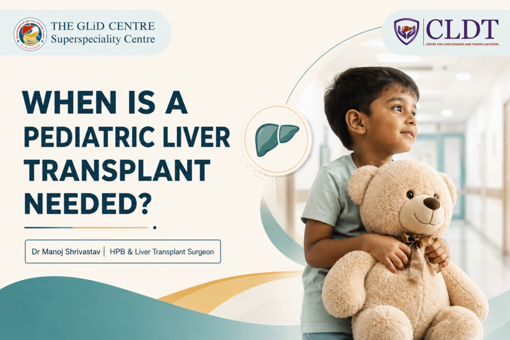 Child holding a teddy bear representing pediatric liver transplant care by Dr Manoj Shrivastav
